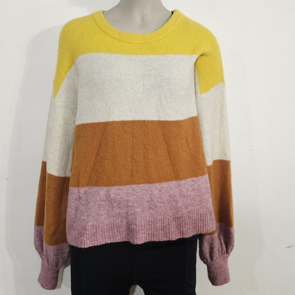 Madewell Women's Colorblock Sweater in Yellow, Cream, Orange, and Pink Size S - Picture 2 of 10